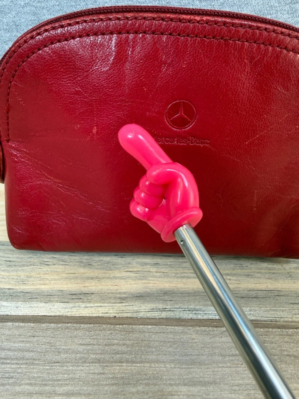 Mercedes Benz Red Leather Pouch Vintage Toiletries Zipper Case Bag Automobile